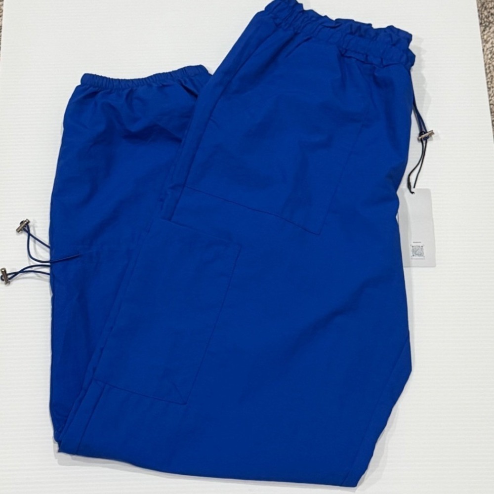 Discipbush Royal Blue Nylon Cargo Jogger Pants Paperbag Waist Women Large NWT